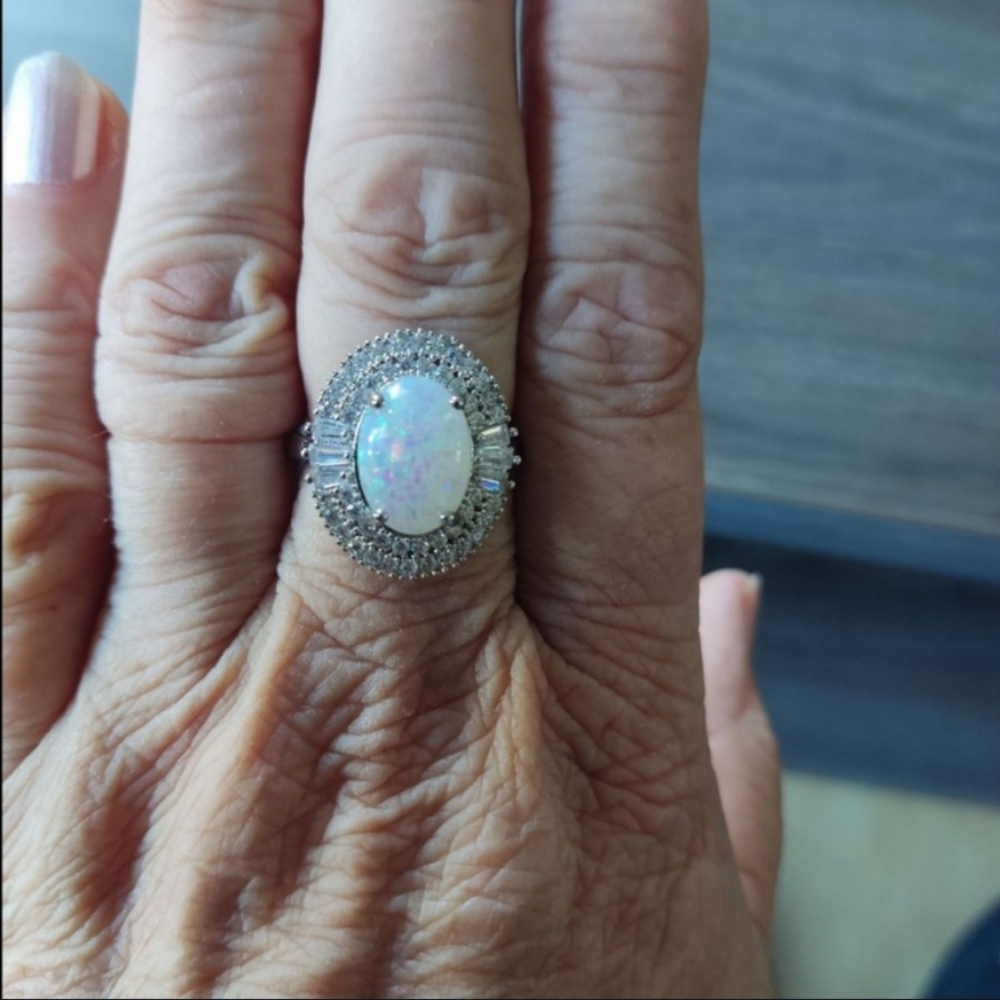 New Big Diamond White Opal S.S Ring - Picture 4 of 6